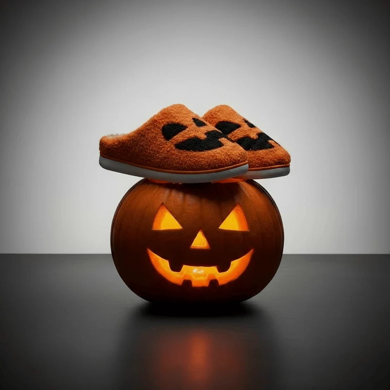 Chaussons moumoute citrouille Halloween