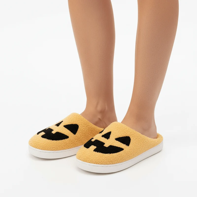 Chaussons moumoute citrouille Halloween