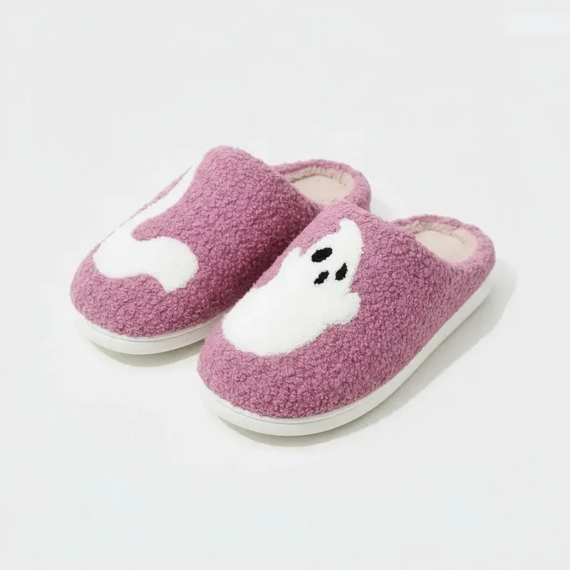Chaussons moumoute Halloween fantôme rose