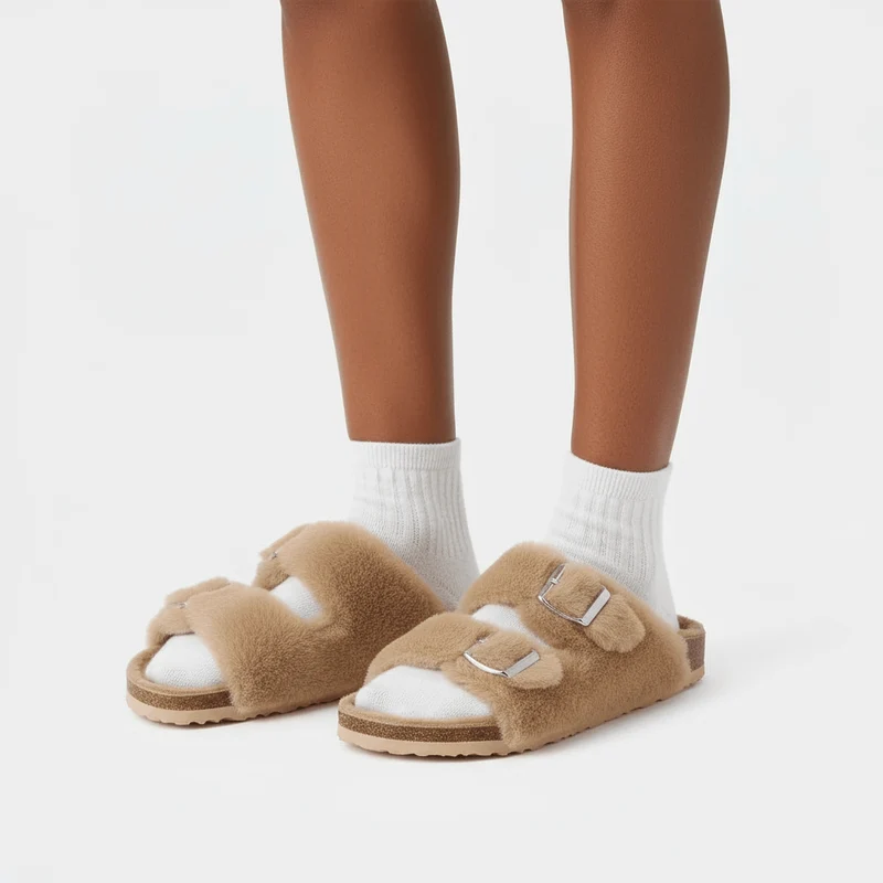 Chaussons Ouverts en Fausse Fourrure