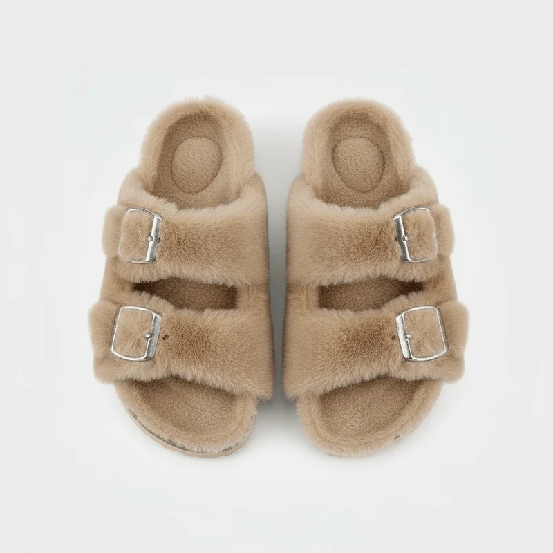 Chaussons Ouverts en Fausse Fourrure