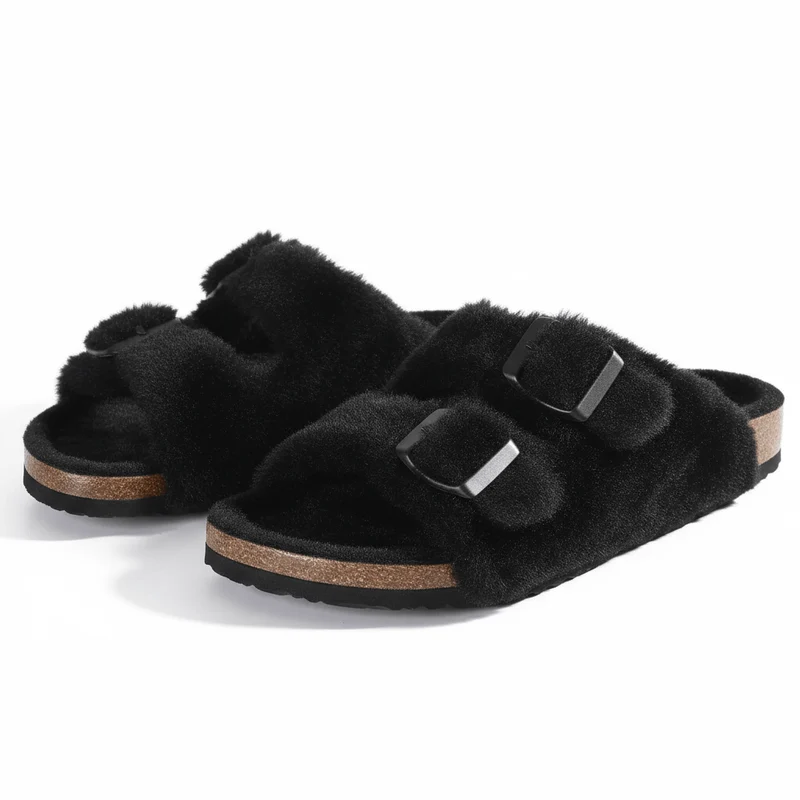 Chaussons Ouverts en Fausse Fourrure