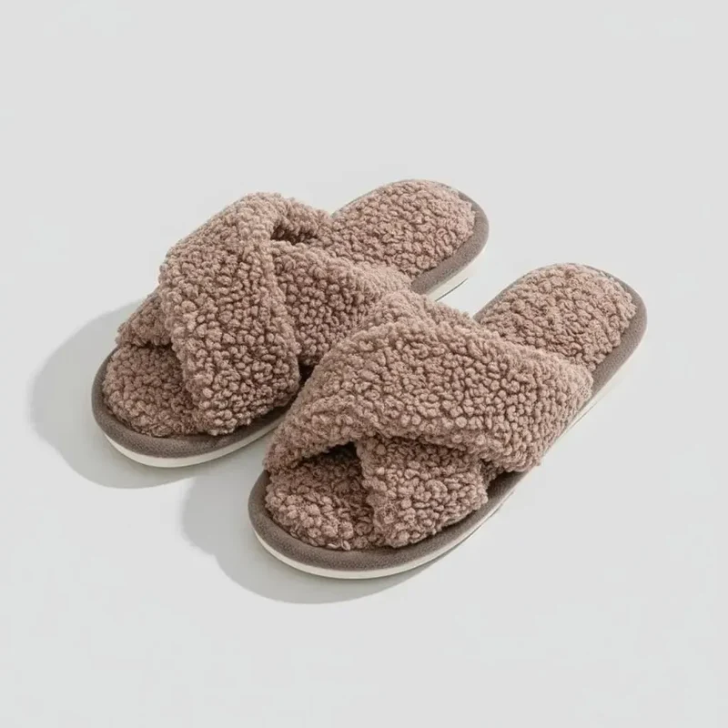 Chaussons Ouverts Effet Fourrure Bouclée