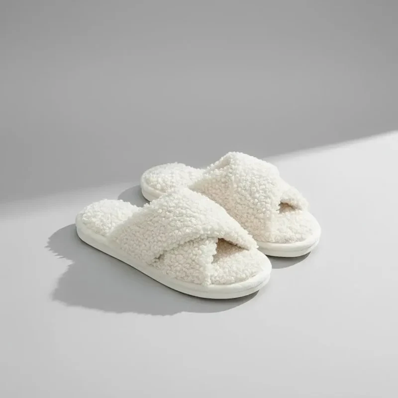 Chaussons Ouverts Effet Fourrure Bouclée
