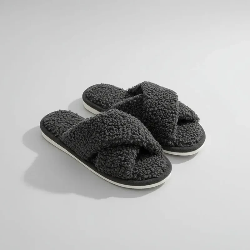 Chaussons Ouverts Effet Fourrure Bouclée