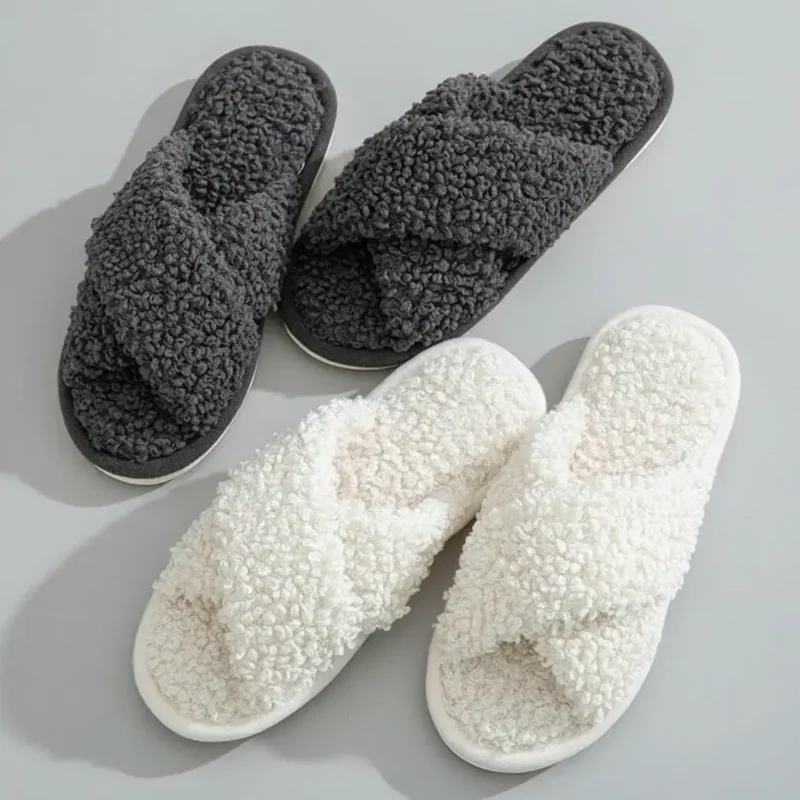 Chaussons Ouverts Effet Fourrure Bouclée