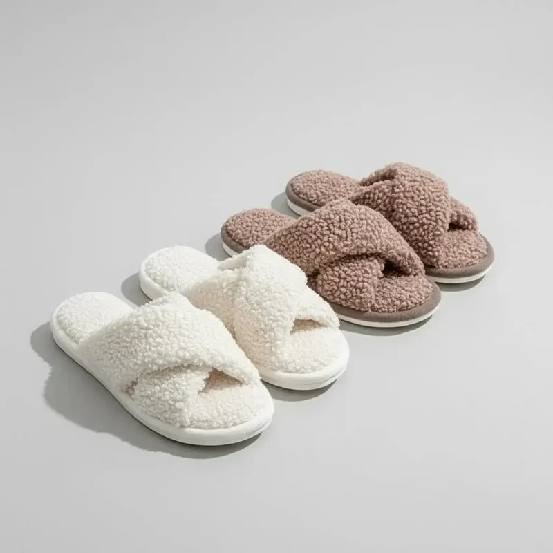 Chaussons Ouverts Effet Fourrure Bouclée