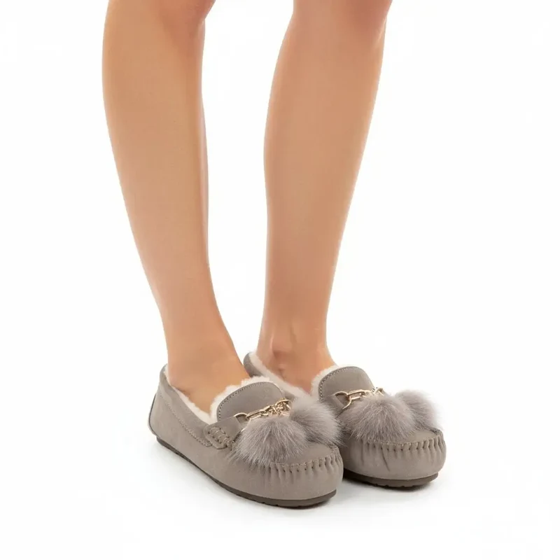 Chaussons en Cuir Fourrés pour Femme