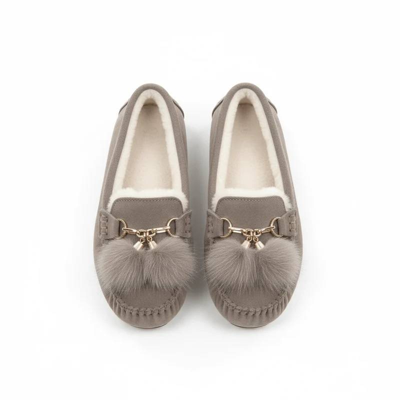 Chaussons en Cuir Fourrés pour Femme