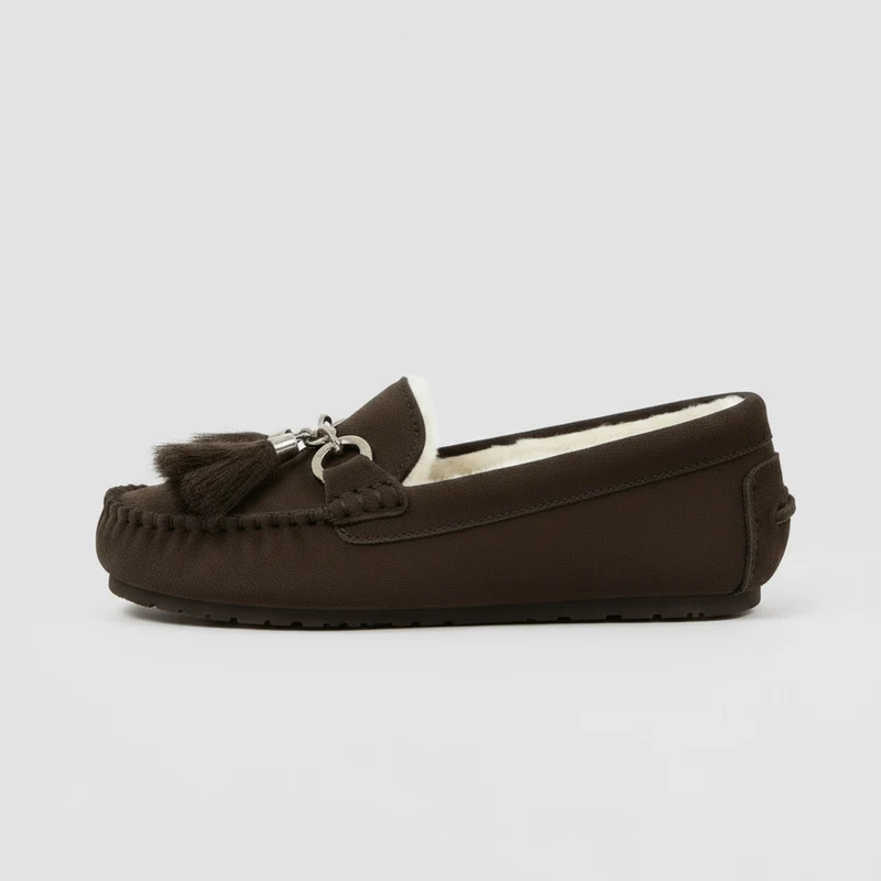 Chaussons en Cuir Fourrés pour Femme