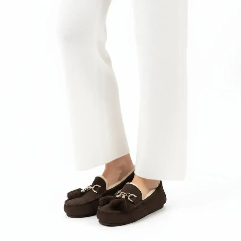 Chaussons en Cuir Fourrés pour Femme