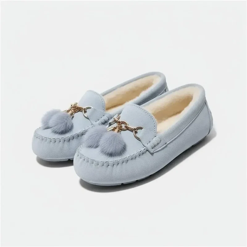 Chaussons en Cuir Fourrés pour Femme