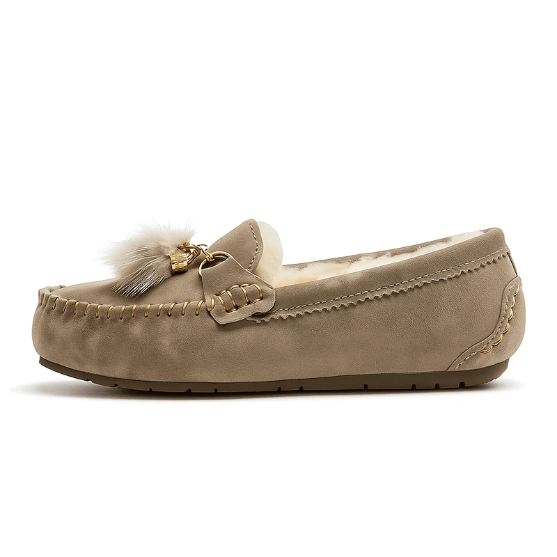 Chaussons en Cuir Fourrés pour Femme