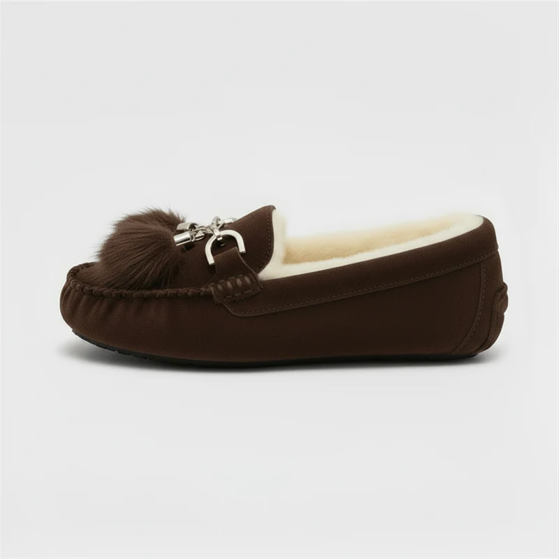 Chaussons en Cuir Fourrés pour Femme