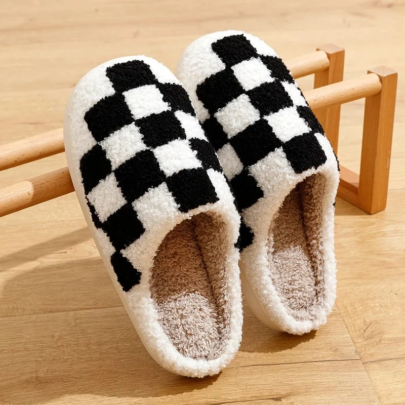 Chausson Blanc à Carreaux Noir