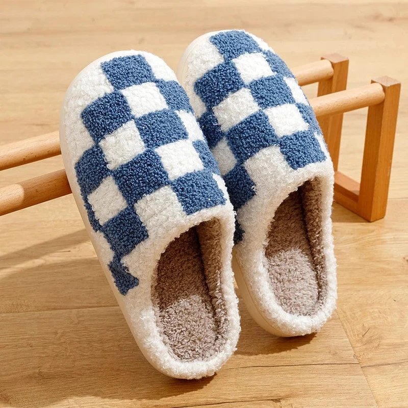 Chausson Blanc à Carreaux Bleu