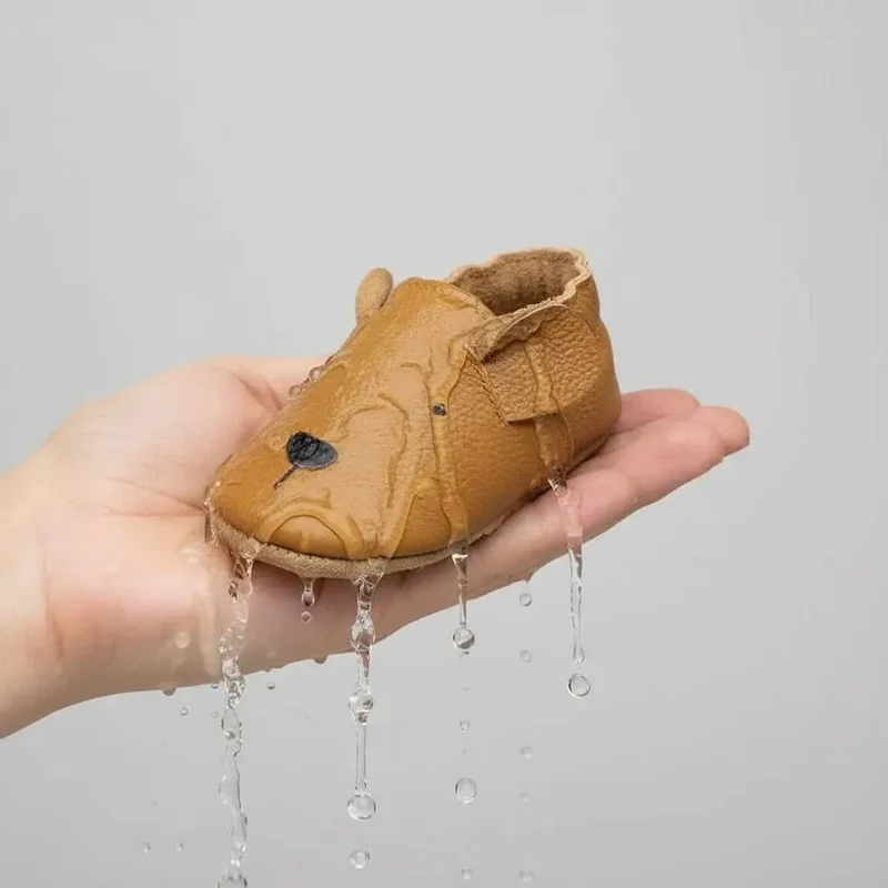 Chaussons Bébé en Cuir Antidérapants Chien