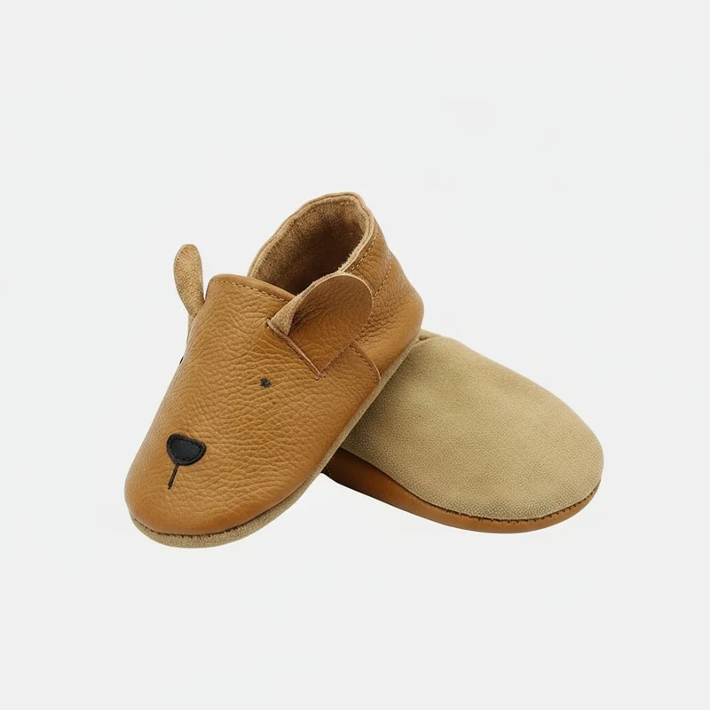 Chaussons Bébé en Cuir Antidérapants Chien