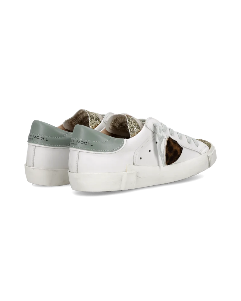 Sneakers Prsx Women with Animal-Print Shield, White Gold Avio