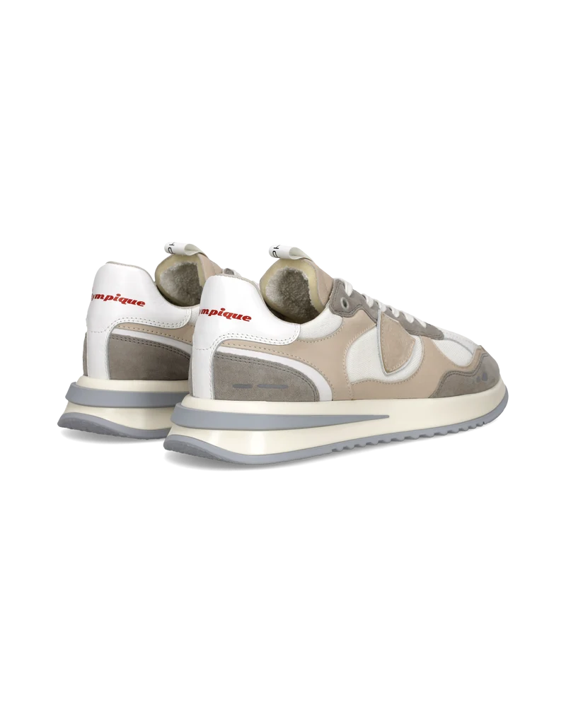Sneaker Olympique Men, White Grey Beige