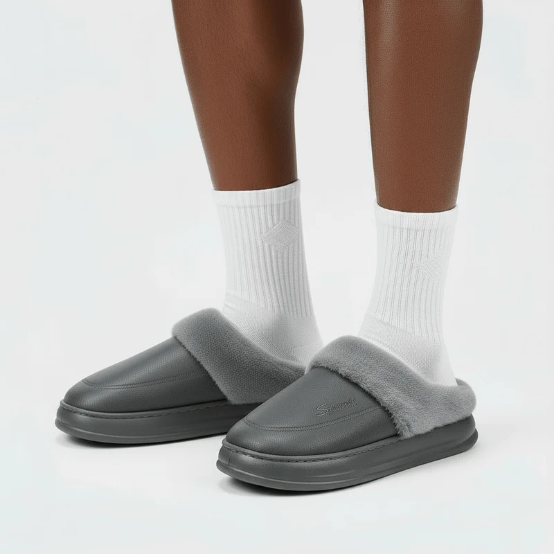 Chaussons en Similicuir Fourrés pour Homme