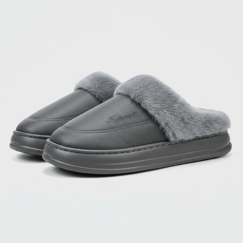 Chaussons en Similicuir Fourrés pour Homme