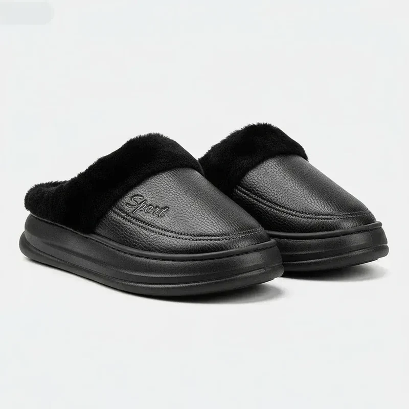 Chaussons en Similicuir Fourrés pour Homme