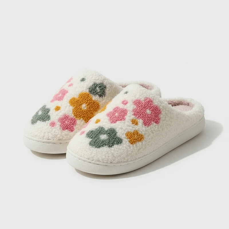 Chaussons moumoute à fleurs
