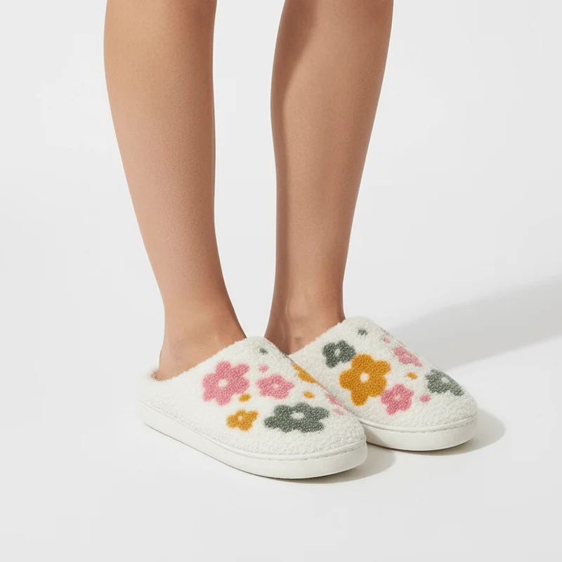 Chaussons moumoute à fleurs