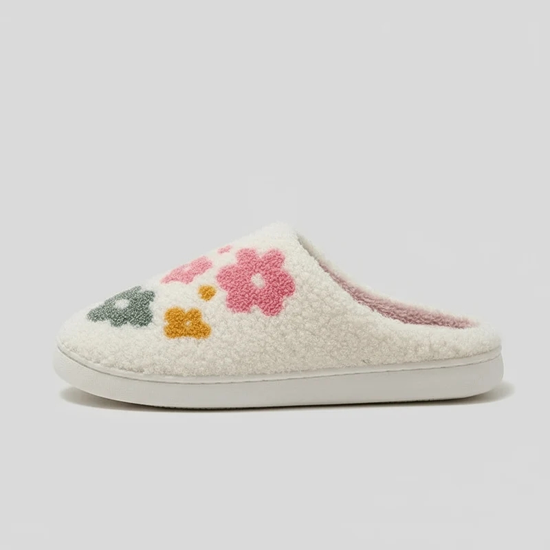 Chaussons moumoute à fleurs