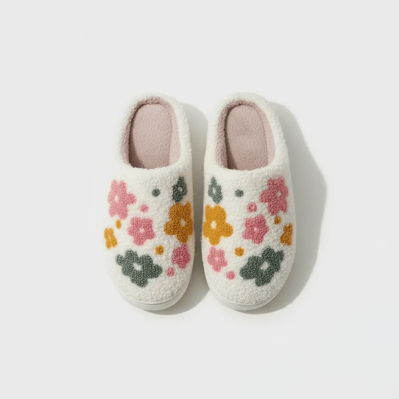 Chaussons moumoute à fleurs