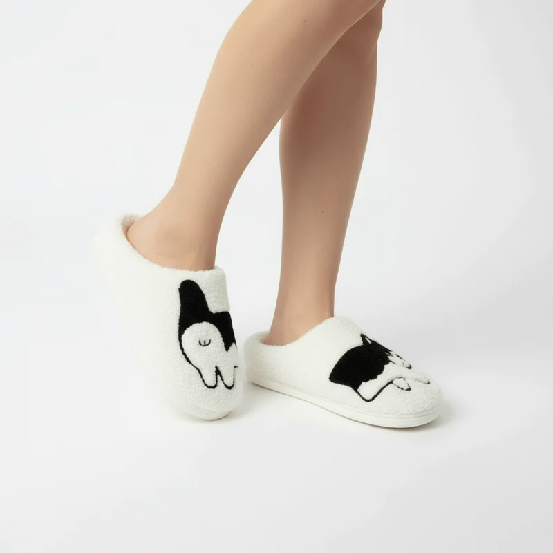 Chaussons moumoute chat rigolo