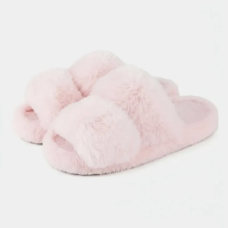 Chaussons ouverts en fourrure pour femme