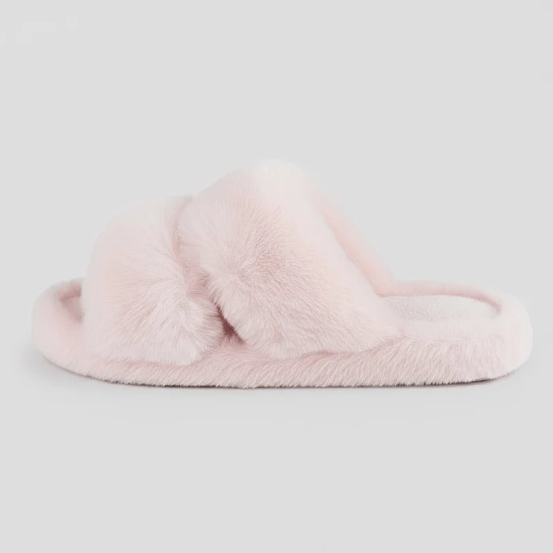 Chaussons ouverts en fourrure pour femme