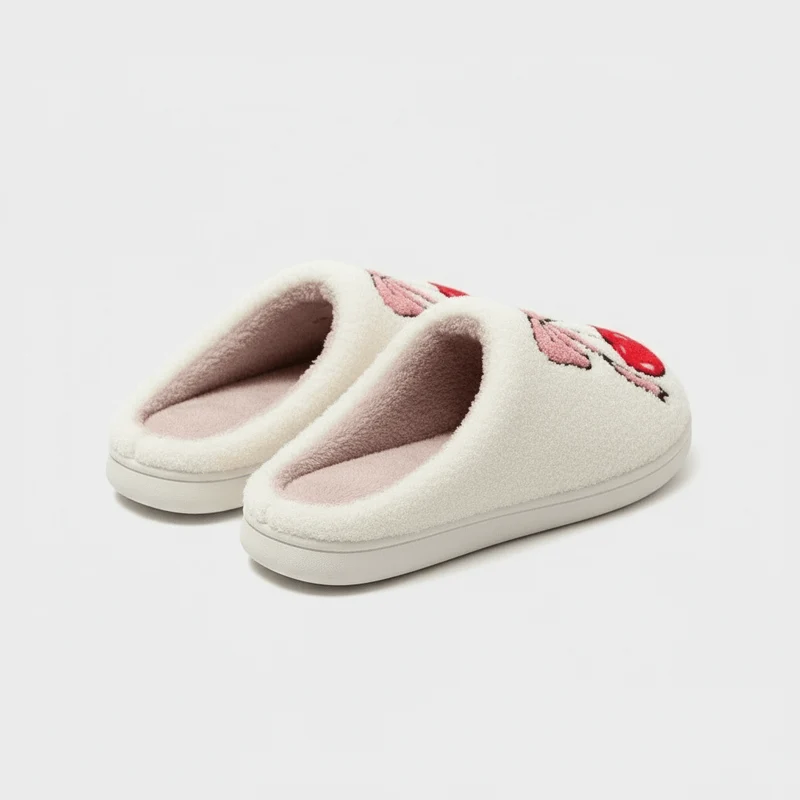 Chaussons moumoute cerise et ruban