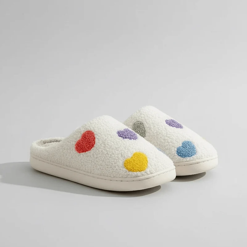 Chaussons moumoute coeur multicolores