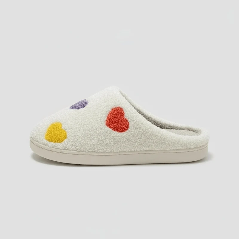 Chaussons moumoute coeur multicolores