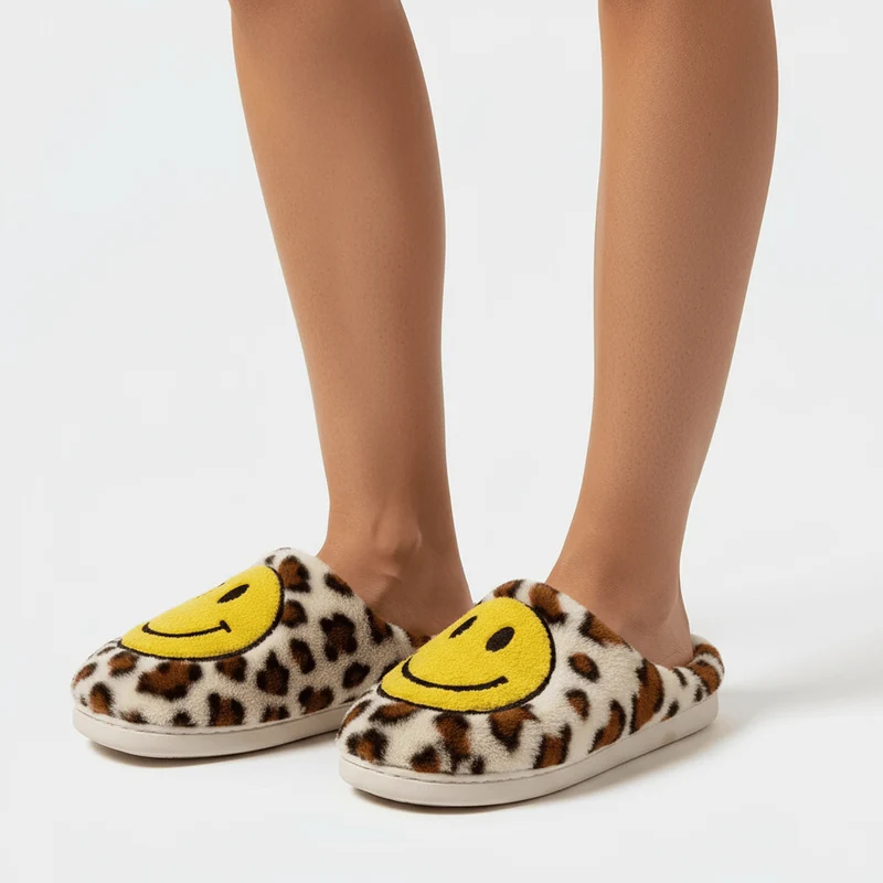 Chaussons doux Smiley Léopard