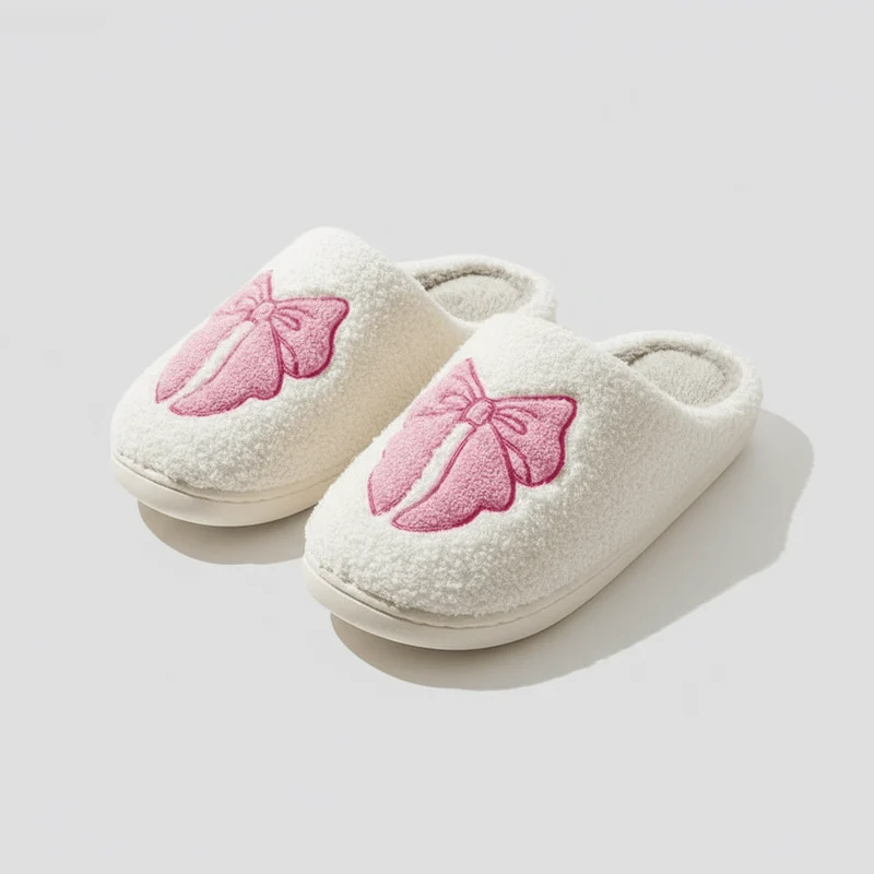 Chaussons moumoute noeud rose