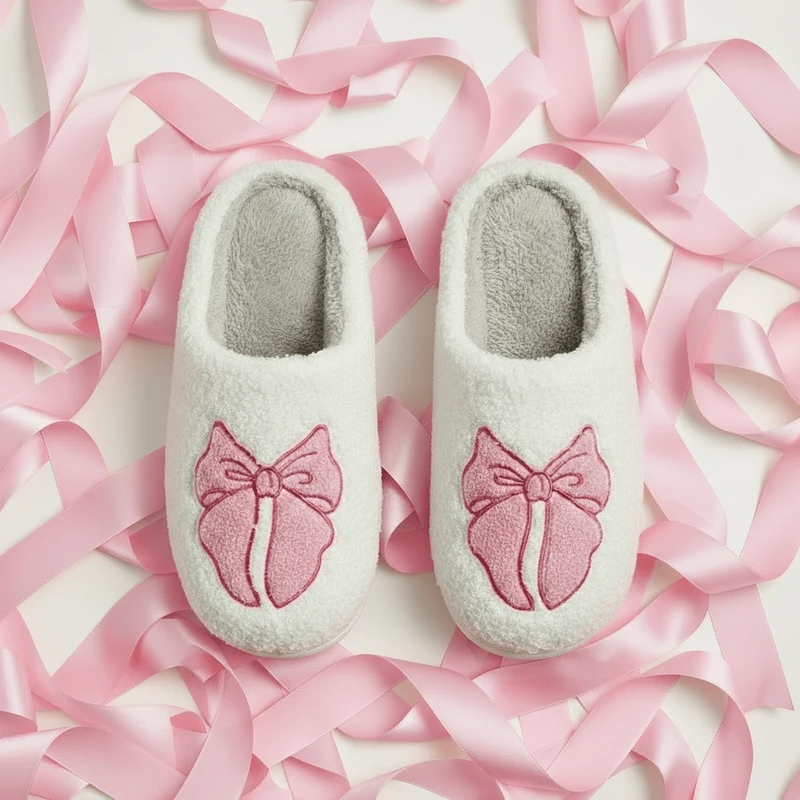 Chaussons moumoute noeud rose
