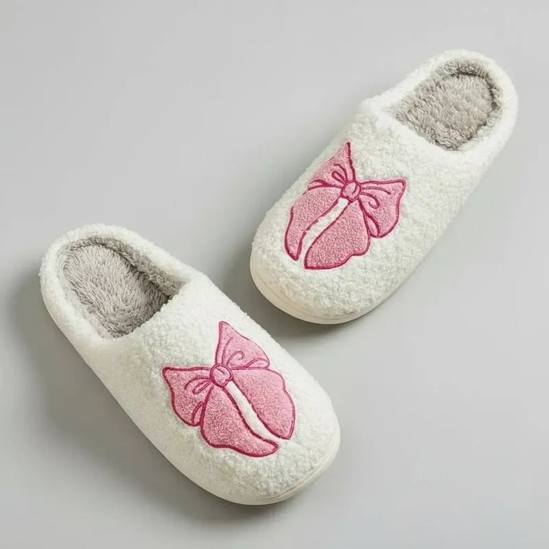Chaussons moumoute noeud rose