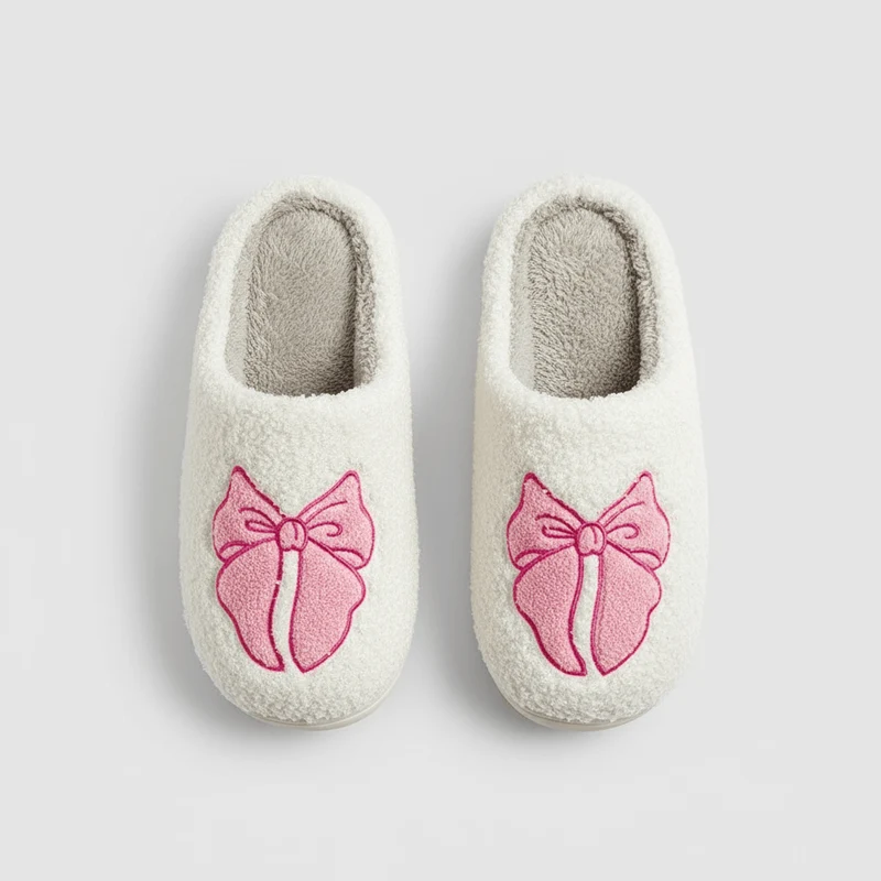 Chaussons moumoute noeud rose