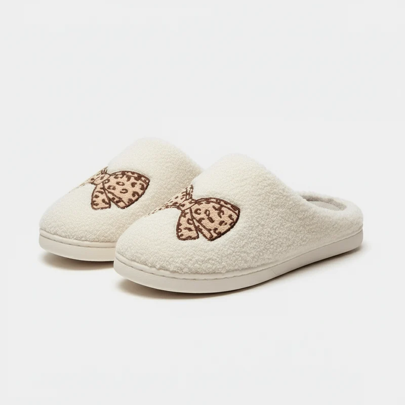 Chaussons moumoute noeud léopard