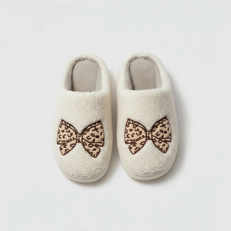 Chaussons moumoute noeud léopard