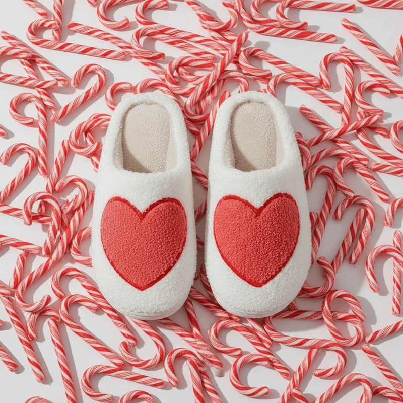 Chaussons moumoute gros coeur