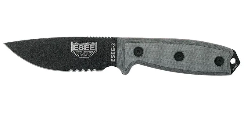 Couteau à lame fixe ESEE ESEE-3 - Lame Mixte - Pommeau modifié E3SMB acier Carbone lame 88 mm
