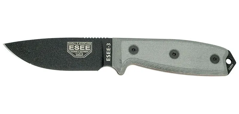 Couteau à lame fixe ESEE ESEE-3 - Pommeau modifié E3PMB acier Carbone lame 88 mm