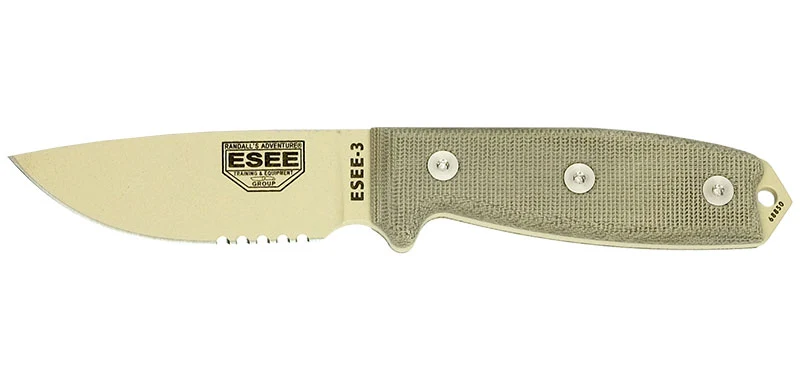 Couteau à lame fixe ESEE ESEE-3 - Lame Mixte - Pommeau modifié E3SMDT acier Carbone lame 88 mm