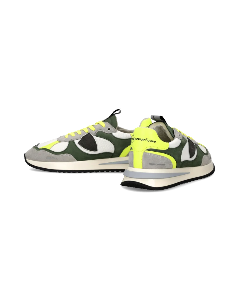 Sneakers Olympique Men, White Green Neon Yellow