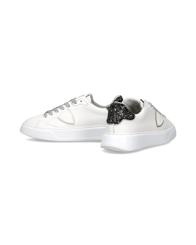 Sneakers Temple Women with glitter heel tab, White Black